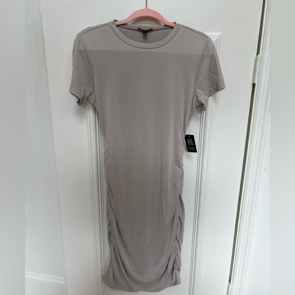 Express Taupe Ruched Side Bodycon T-Shirt Dress - Size S (NWT)